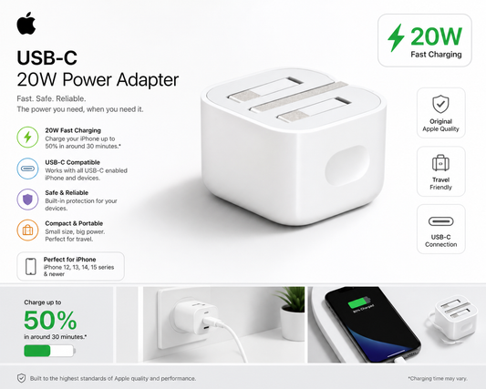 Apple USB-C 20W Power Adapter – Fast Charging for iPhone